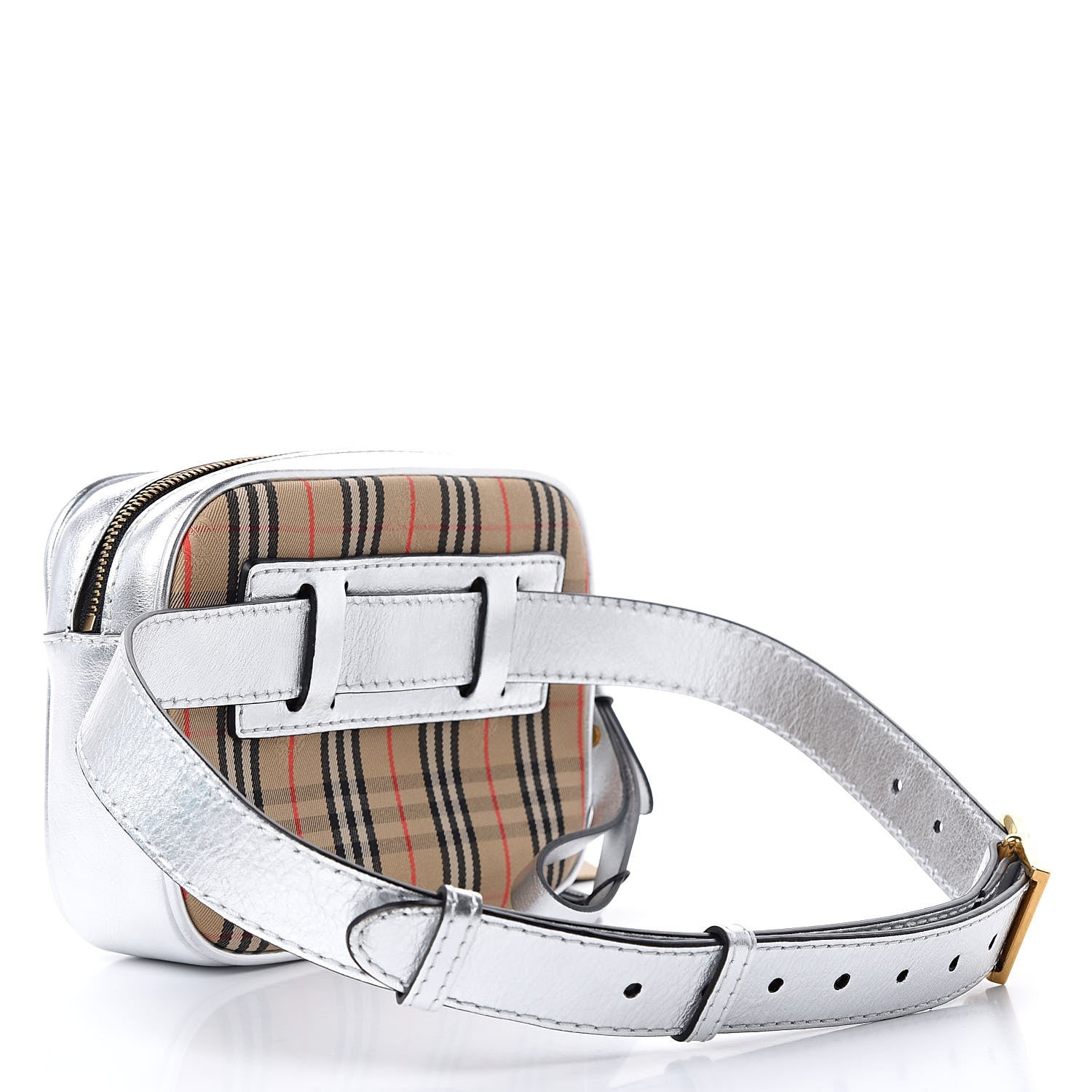 Burberry Metallic Smooth Calfskin 1983 Knight Check Link Bum Bag Silver 3 of 9