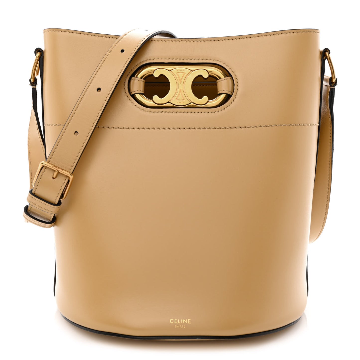 Celine Satinated Calfskin Maillon Triomphe Bucket Bag Sand 1302652