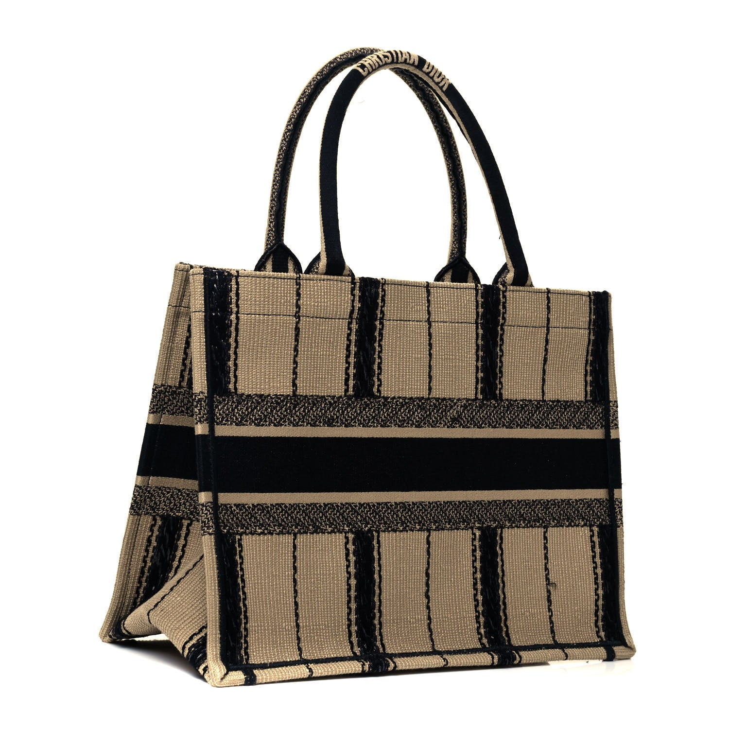 Christian Dior Canvas Embroidered Medium Bayadere Book Tote Black Beige 3 of 9