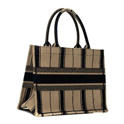 Christian Dior Canvas Embroidered Medium Bayadere Book Tote Black Beige 3 of 9