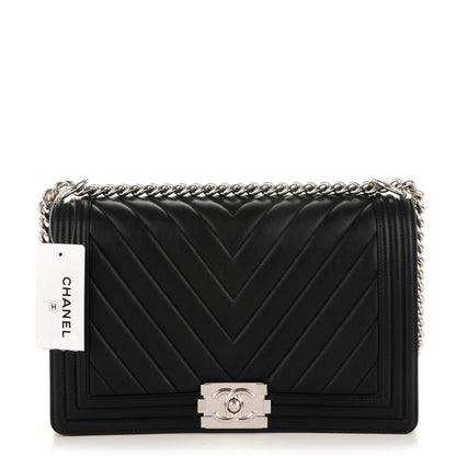 Chanel Calfskin Chevron Quilted New Medium Boy Flap Black 1 of 7