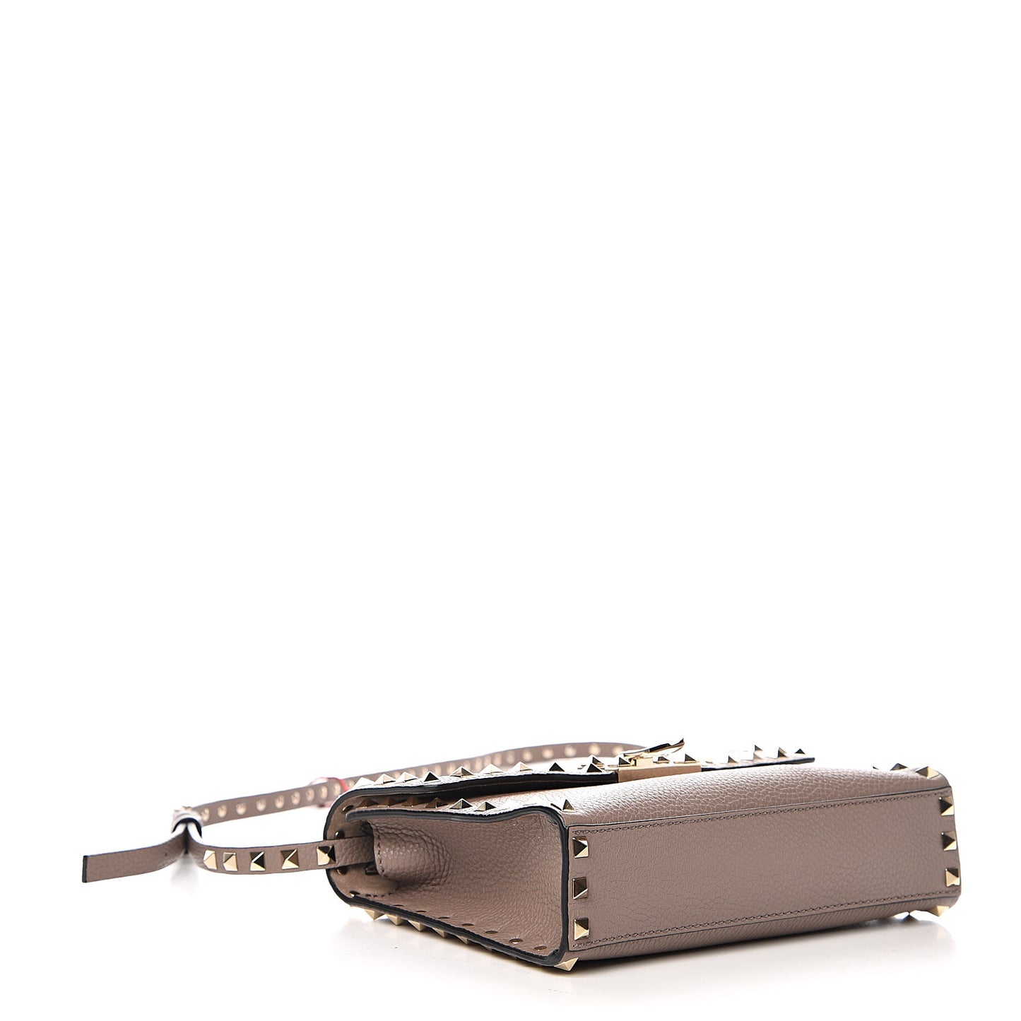 Pebbled Calfskin Medium Rockstud Flip Lock Crossbody Bag Clay