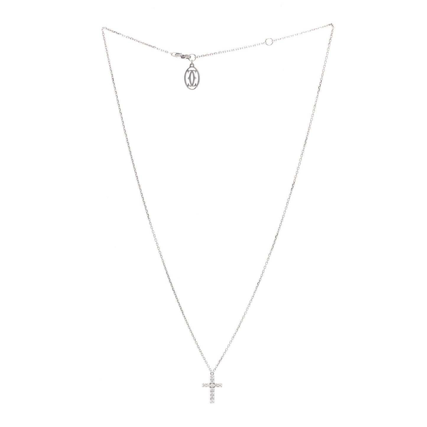 18K White Gold Diamond Symbols Cross Pendant Necklace