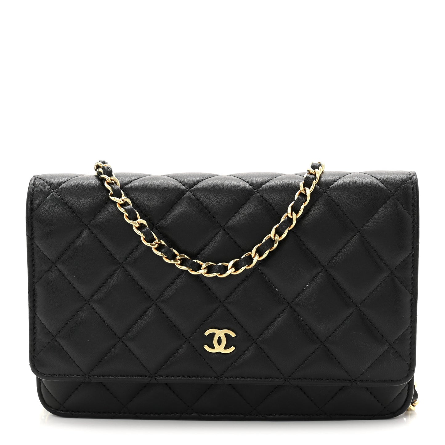 Lambskin Quilted Wallet On Chain WOC Black