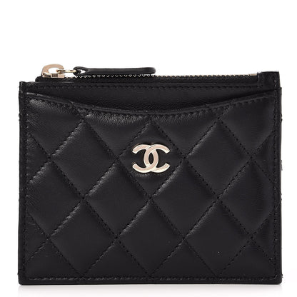 Chanel Lambskin Quilted Zip Card Holder Black 1 of 8