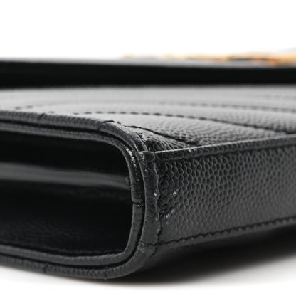 Saint Laurent Grain De Poudre Matelasse Chevron Monogram Chain Wallet Black 8 of 9