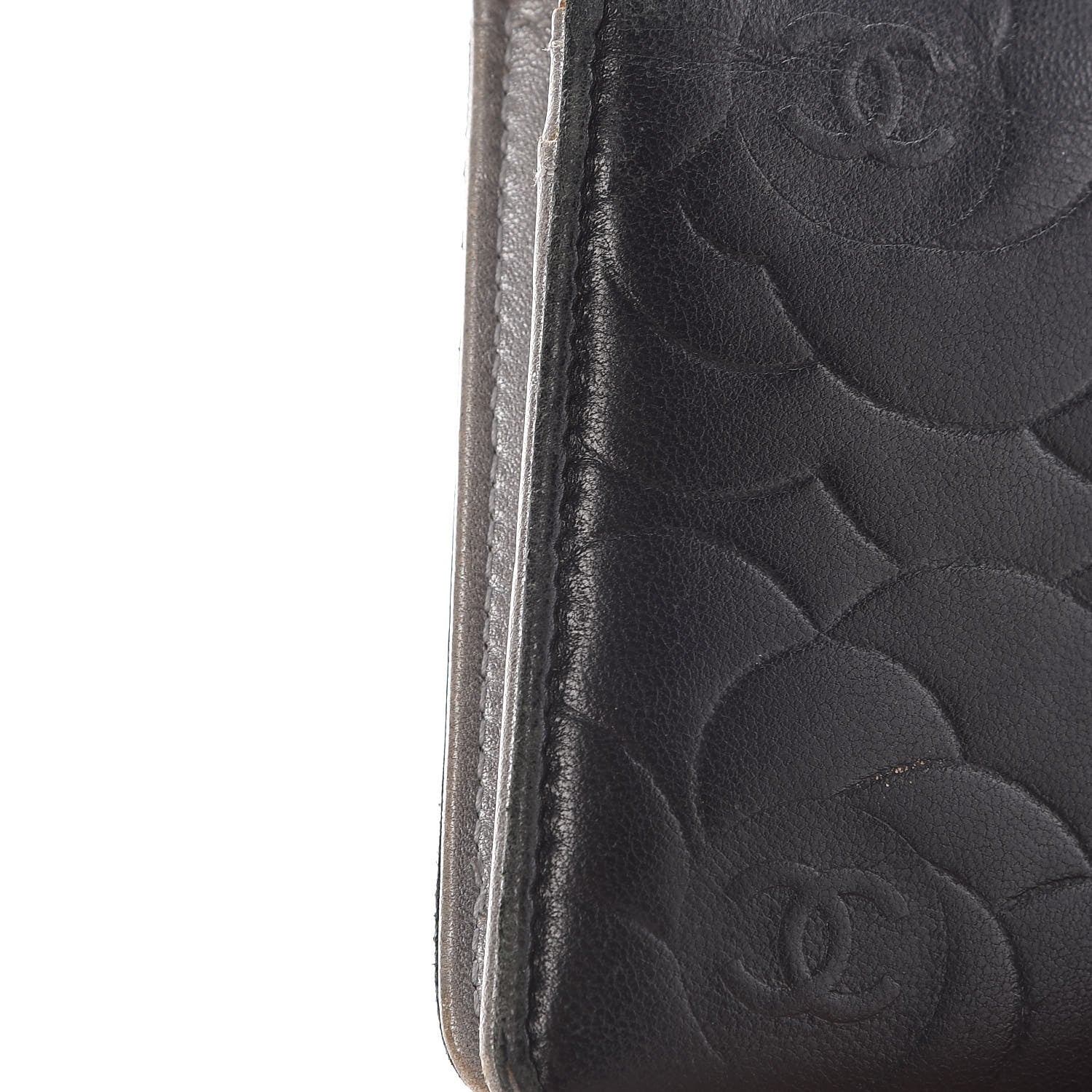 Chanel Lambskin Camellia Embossed Yen Wallet Black 14 of 15