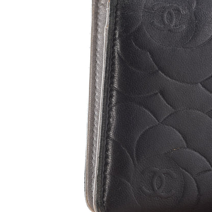 Chanel Lambskin Camellia Embossed Yen Wallet Black 14 of 15