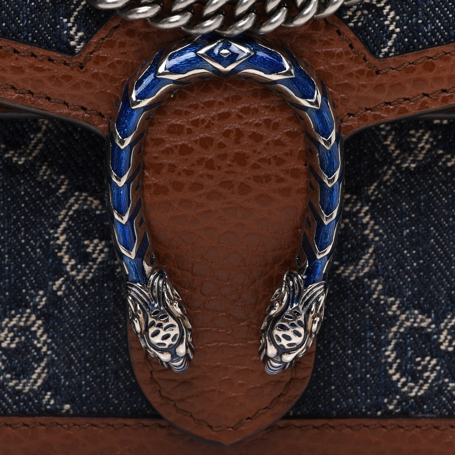 New Denim GG Monogram Dollar Calfskin Enamel Super Mini Dionysus Shoulder Bag Blue Tea Cuir Epilog Electric Blue