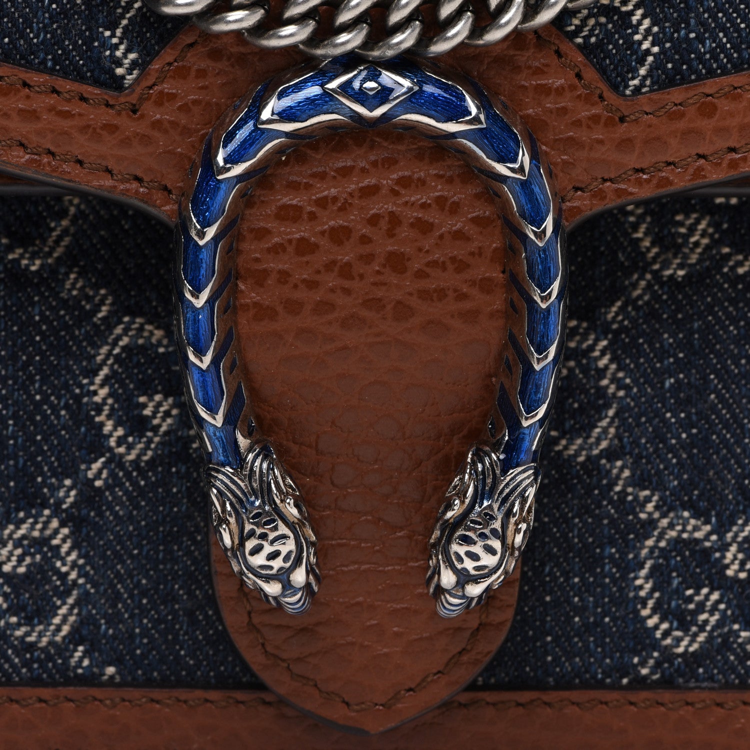Gucci New Denim GG Monogram Dollar Calfskin Enamel Super Mini Dionysus Shoulder Bag Blue Tea Cuir Epilog Electric Blue 7 of 10