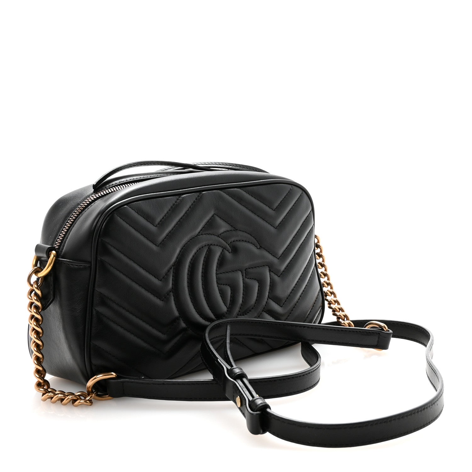 Gucci Calfskin Matelasse Small GG Marmont Chain Shoulder Bag Black 3 of 10