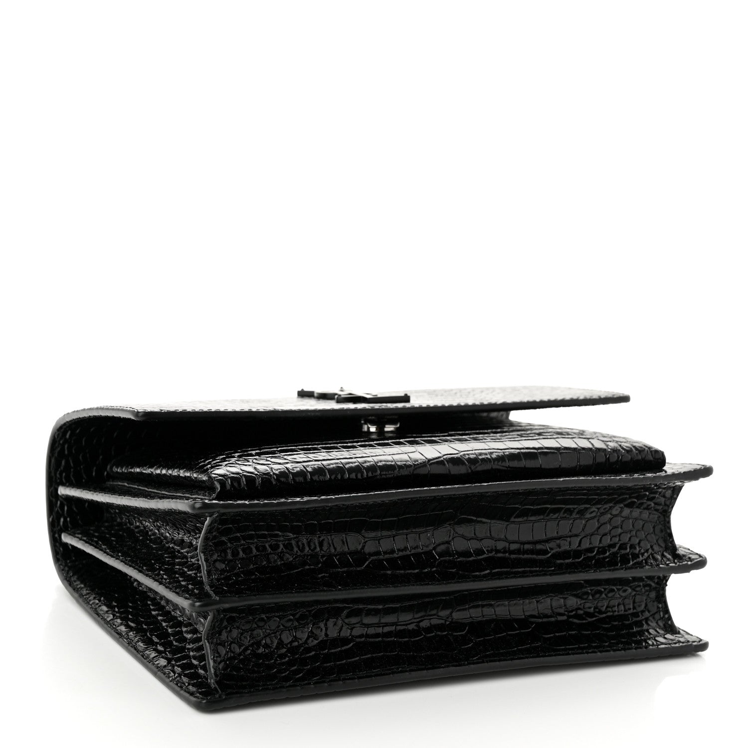 Saint Laurent Calfskin Crocodile Embossed Medium Monochrome Monogram Sunset Black 4 of 11