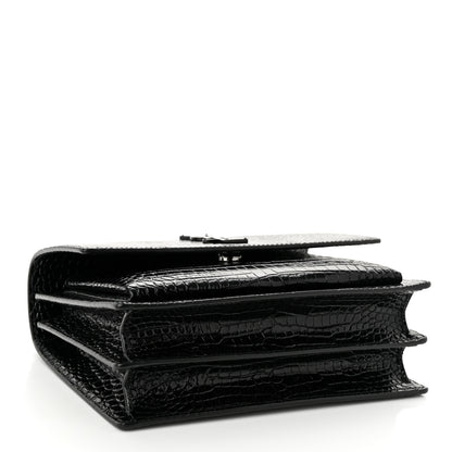 Saint Laurent Calfskin Crocodile Embossed Medium Monochrome Monogram Sunset Black 4 of 11