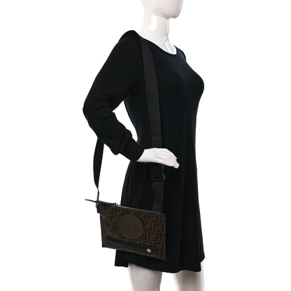 Fendi Glazed Fabric Vitello Century FF 1974 Stamp Patch Messenger Bag Mogano Panna Black 2 of 12