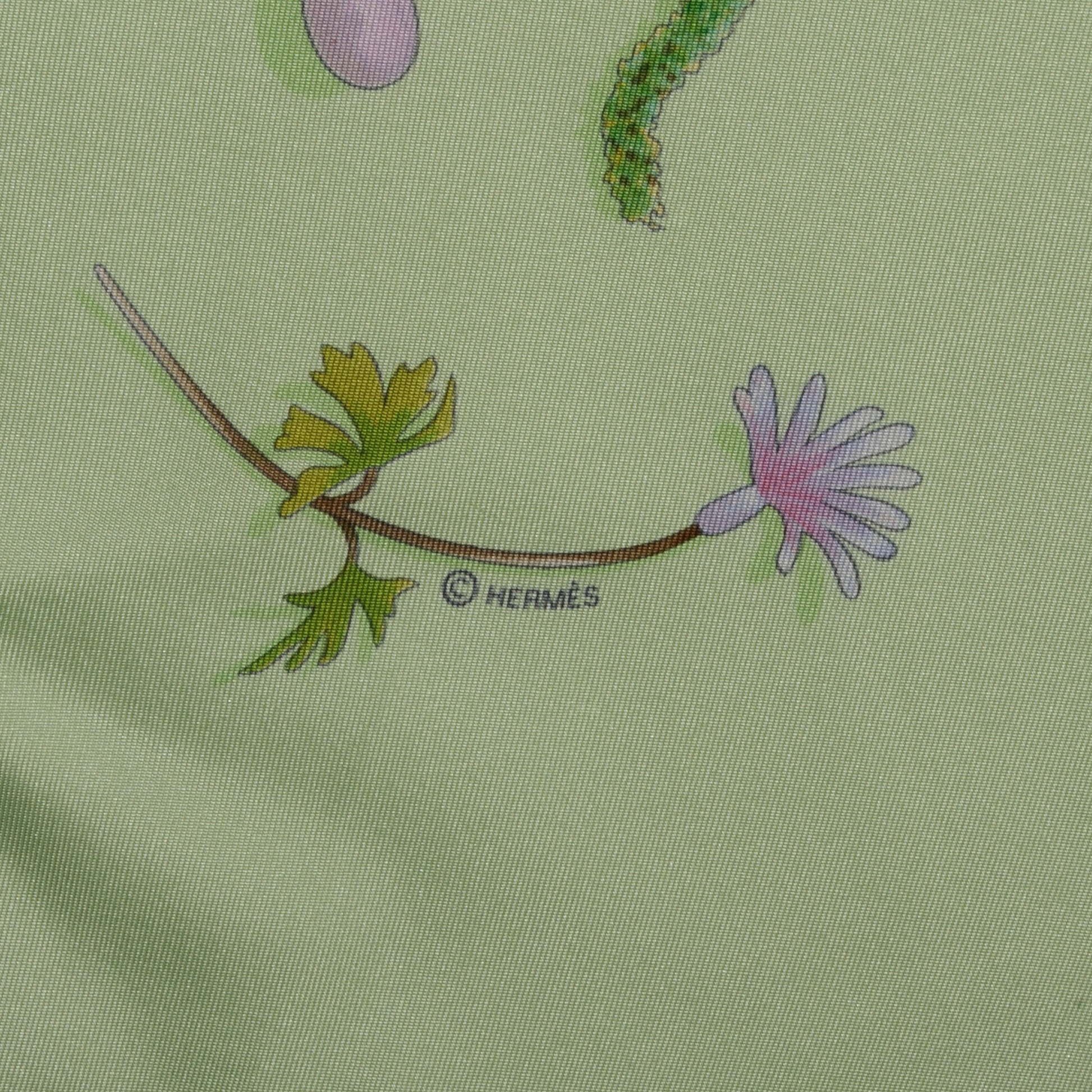 Hermes Silk Fleurs et Plumes Scarf 90 Green 4 of 5