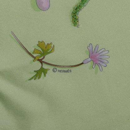Hermes Silk Fleurs et Plumes Scarf 90 Green 4 of 5