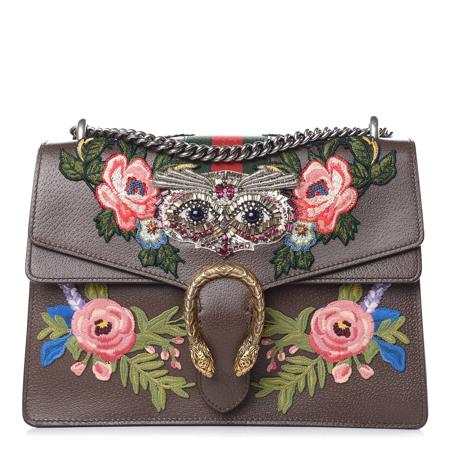 Gucci Calfskin Web Owl Embroidered Medium Dionysus Shoulder Bag New ...