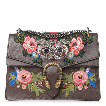 Gucci Calfskin Web Owl Embroidered Medium Dionysus Shoulder Bag New Acero Multicolor 1 of 10