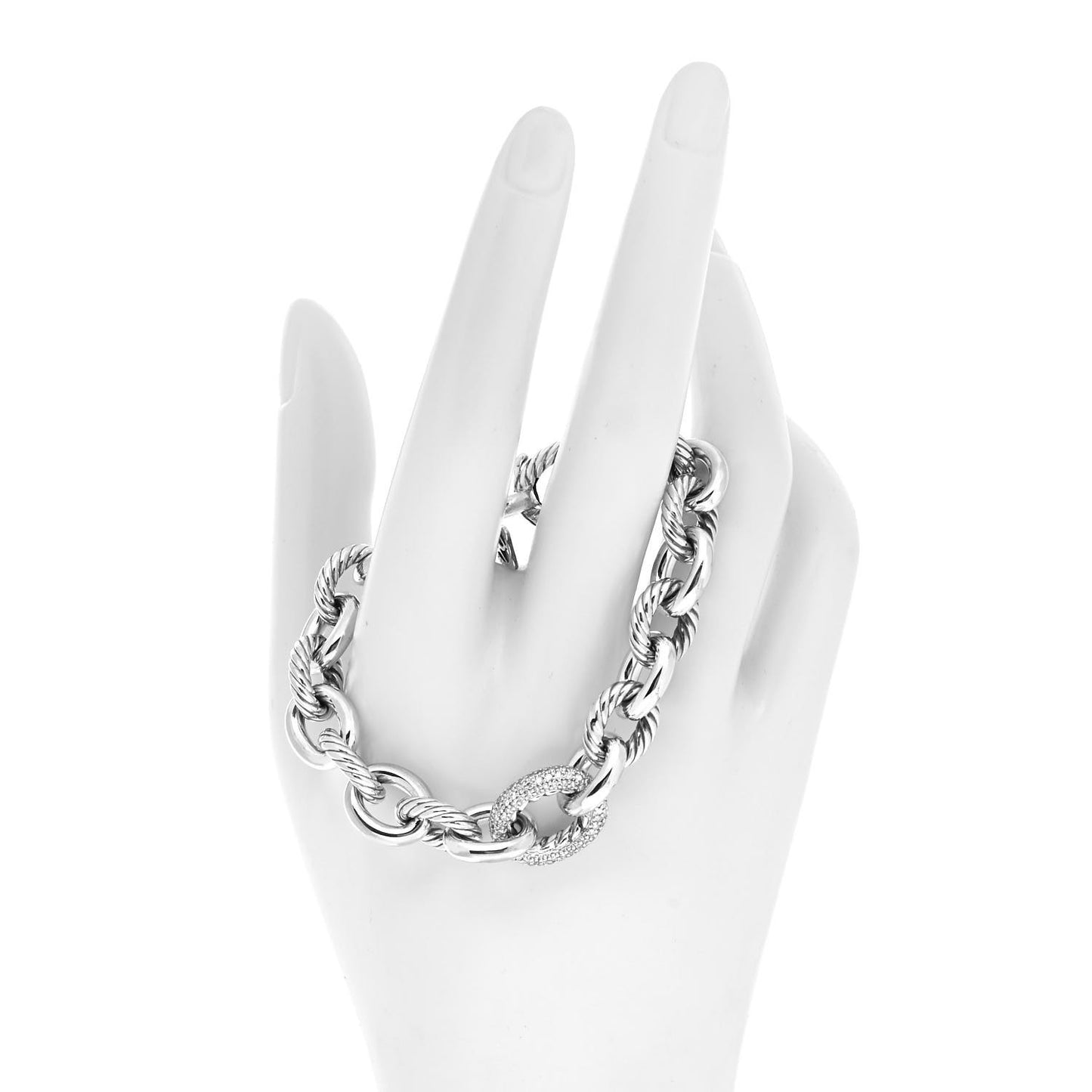 Sterling Silver Diamond 15mm Large Oval Link Bracelet