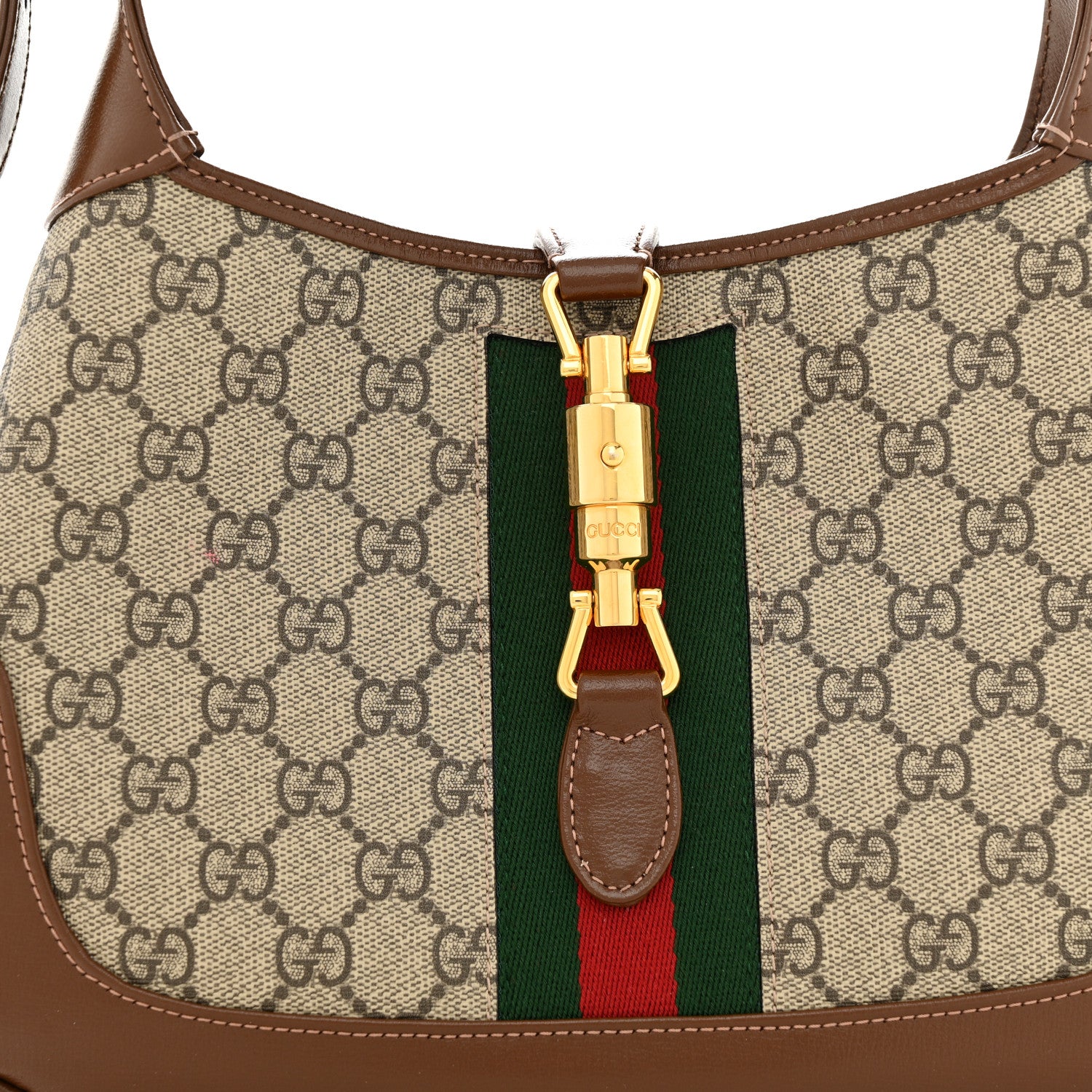 Gucci GG Supreme Monogram Azalea Calfskin Web Small Jackie 1961 Hobo Beige Ebony Brown Sugar 8 of 10