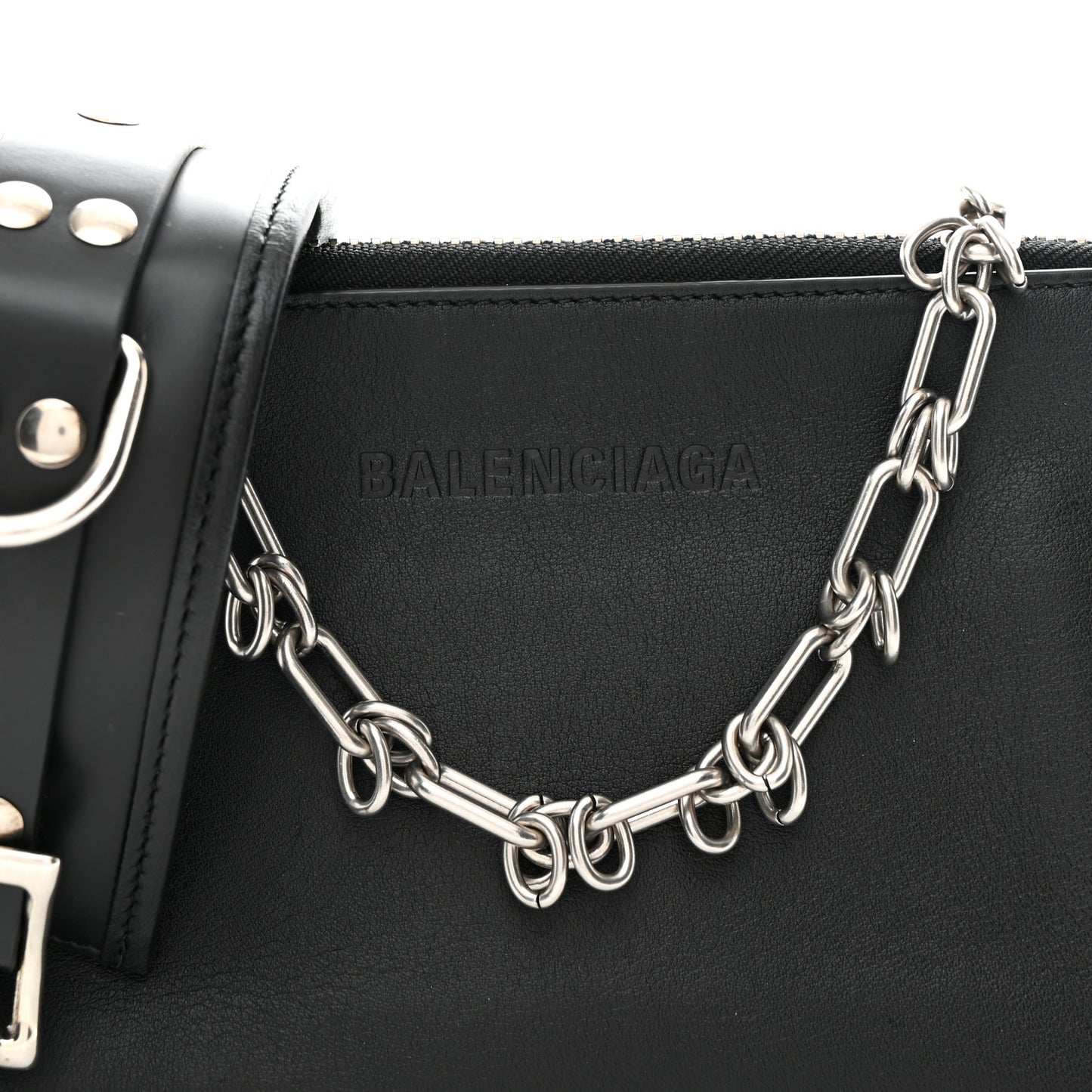 Calfskin Chain Cuff Wristlet Wallet Black