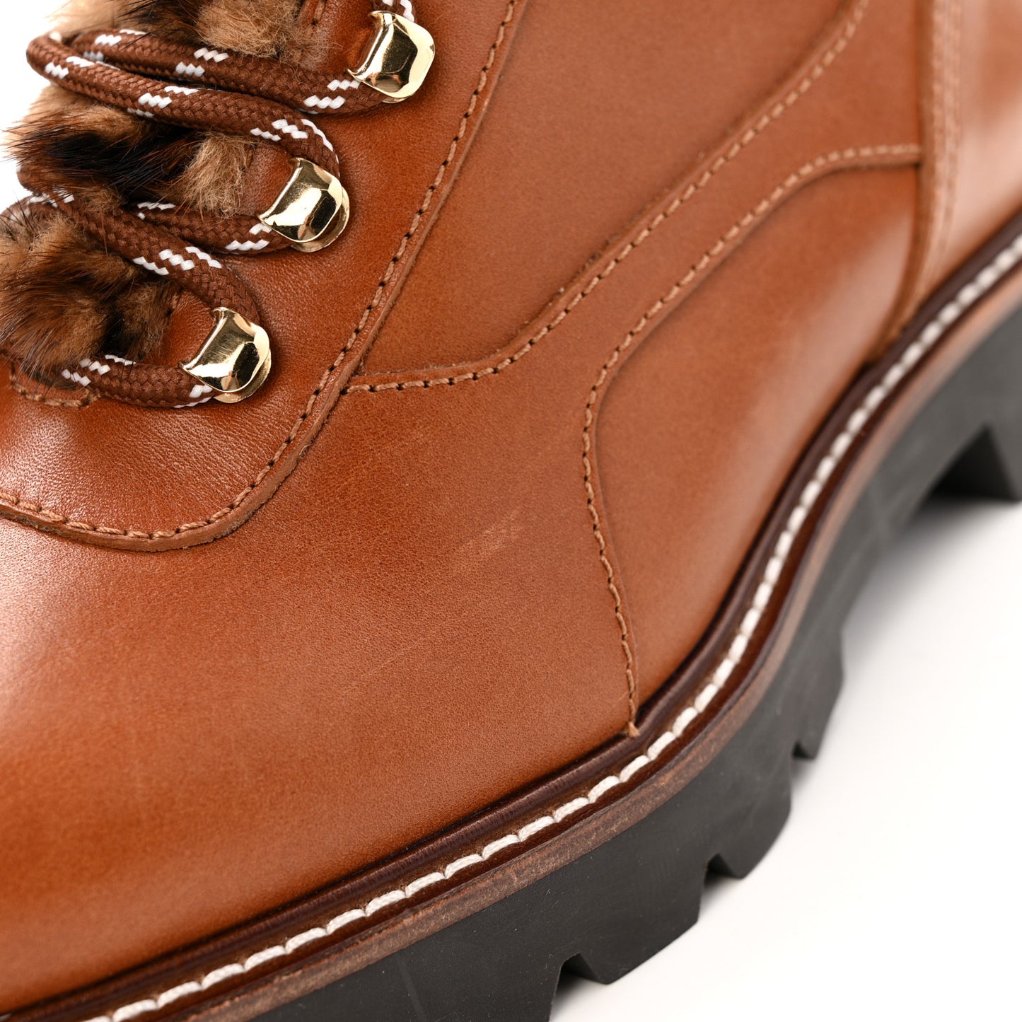Calfskin Mink Territory Ranger Combat Boots 39.5 Cognac