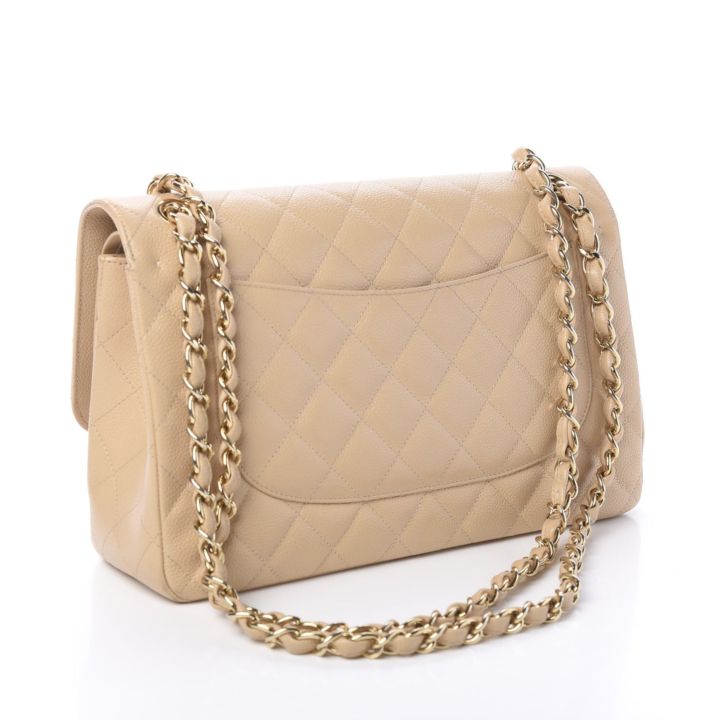 Caviar Quilted Jumbo Double Flap Light Beige