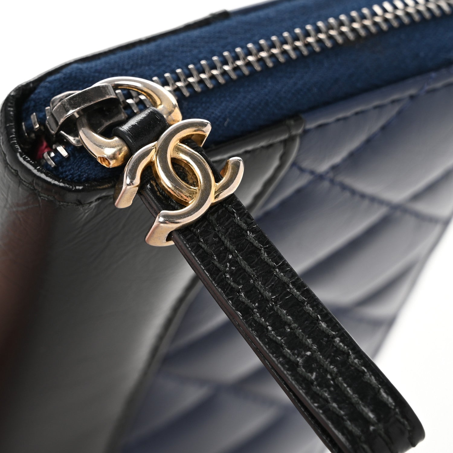 Chanel Aged Calfskin Quilted Small Gabrielle Zip Around Wallet Blue Black 9 of 10