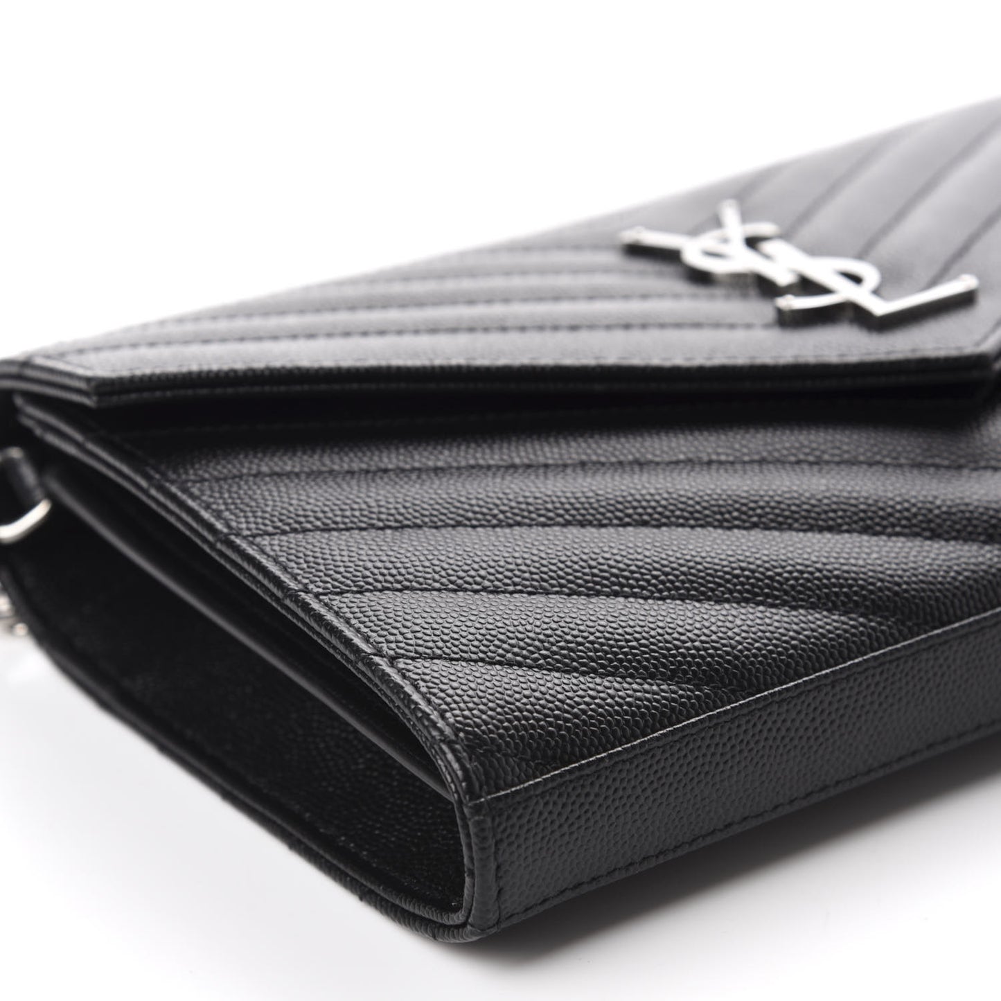 Grain De Poudre Matelasse Chevron Monogram Chain Wallet Black