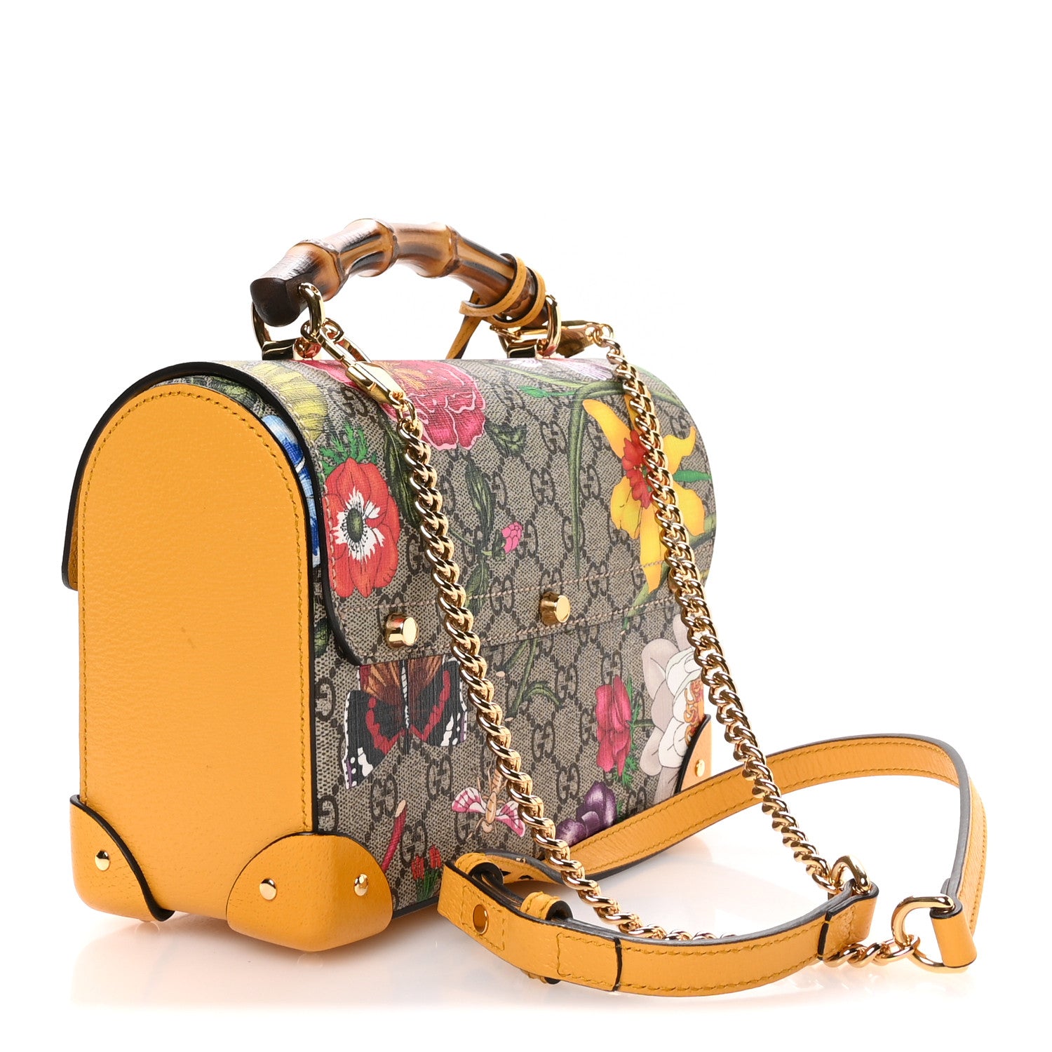 Gucci GG Supreme Monogram Flora Small Padlock Bamboo Shoulder Bag Beige Multicolor Crop 3 of 11