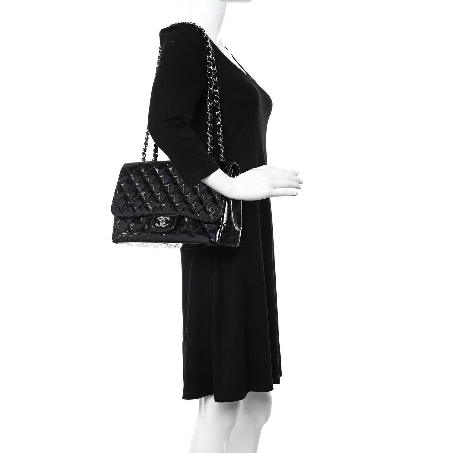 Chanel Patent Quilted Jumbo Single Flap Black 2 of 12