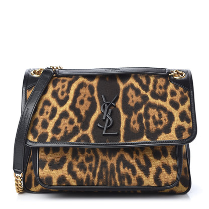Saint Laurent Smooth Calfskin Canvas Leopard Print Medium Niki Chain Satchel Light Natural 1 of 11