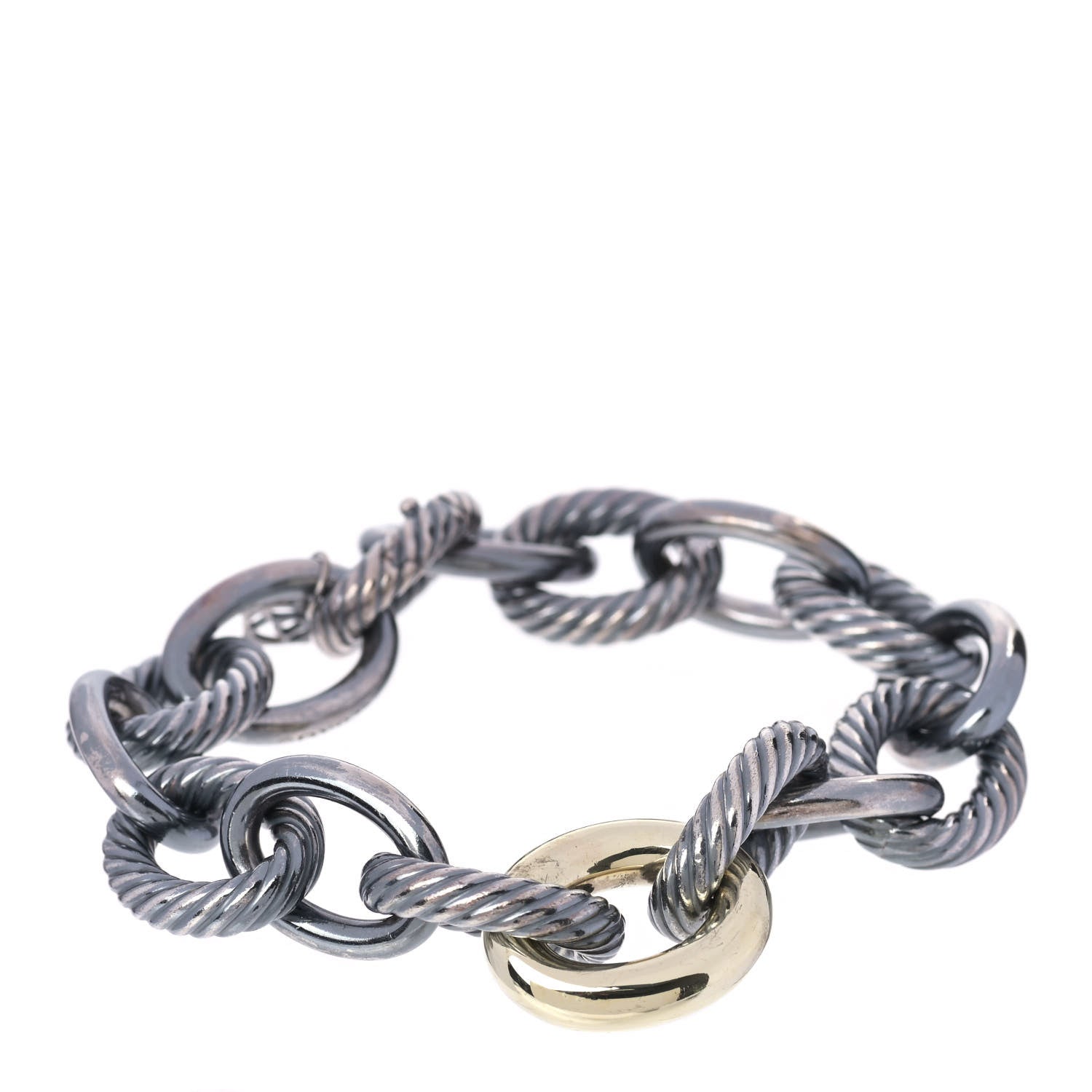 David Yurman Darkened Sterling Silver 14K Yellow Gold 19mm Extra Large Oval Link Bracelet 1 of 5