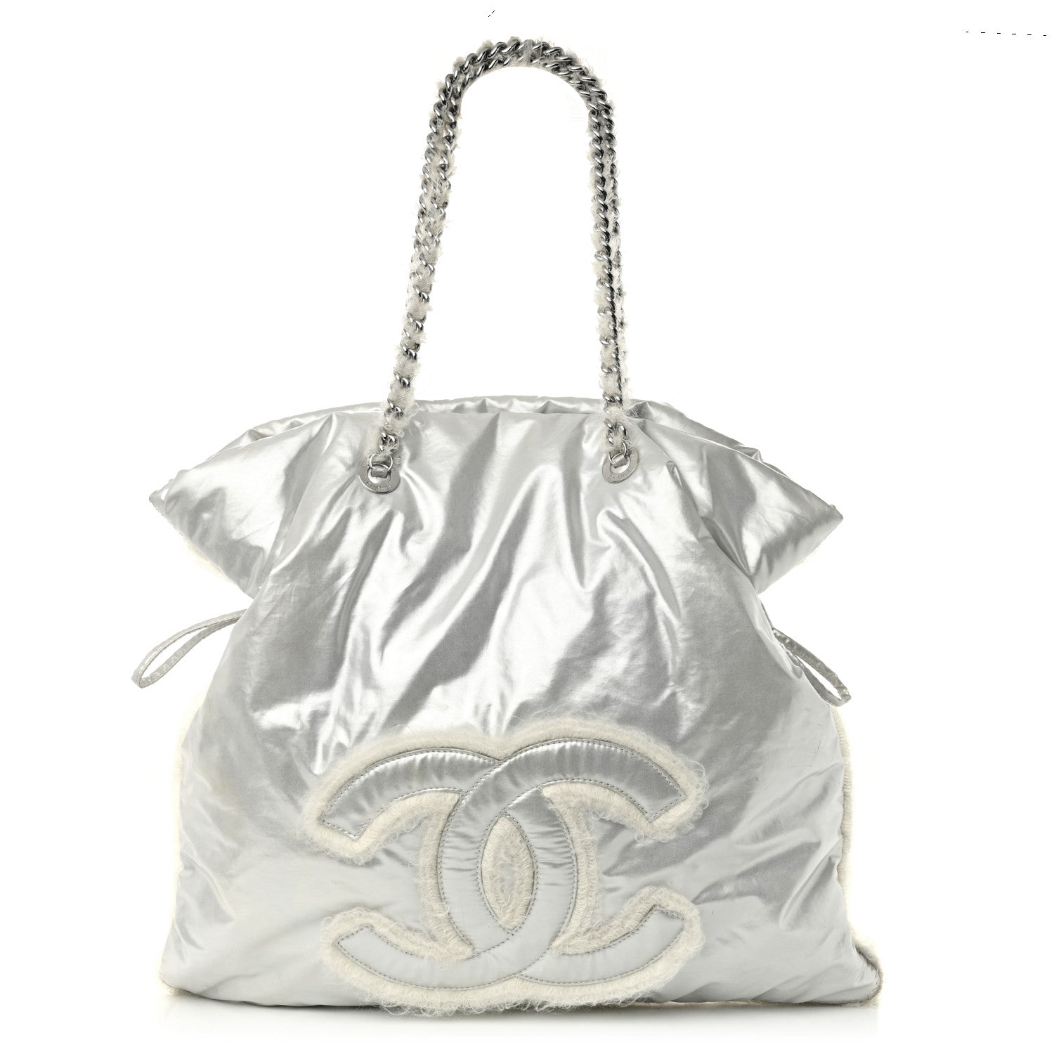 Chanel Vinyl Mohair Trimmed CC Bonbons Tote Silver 1 of 17