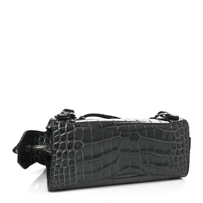 Balenciaga Calfskin Crocodile Embossed Neo Classic Silver Hardware Mini City Dark Grey 4 of 9