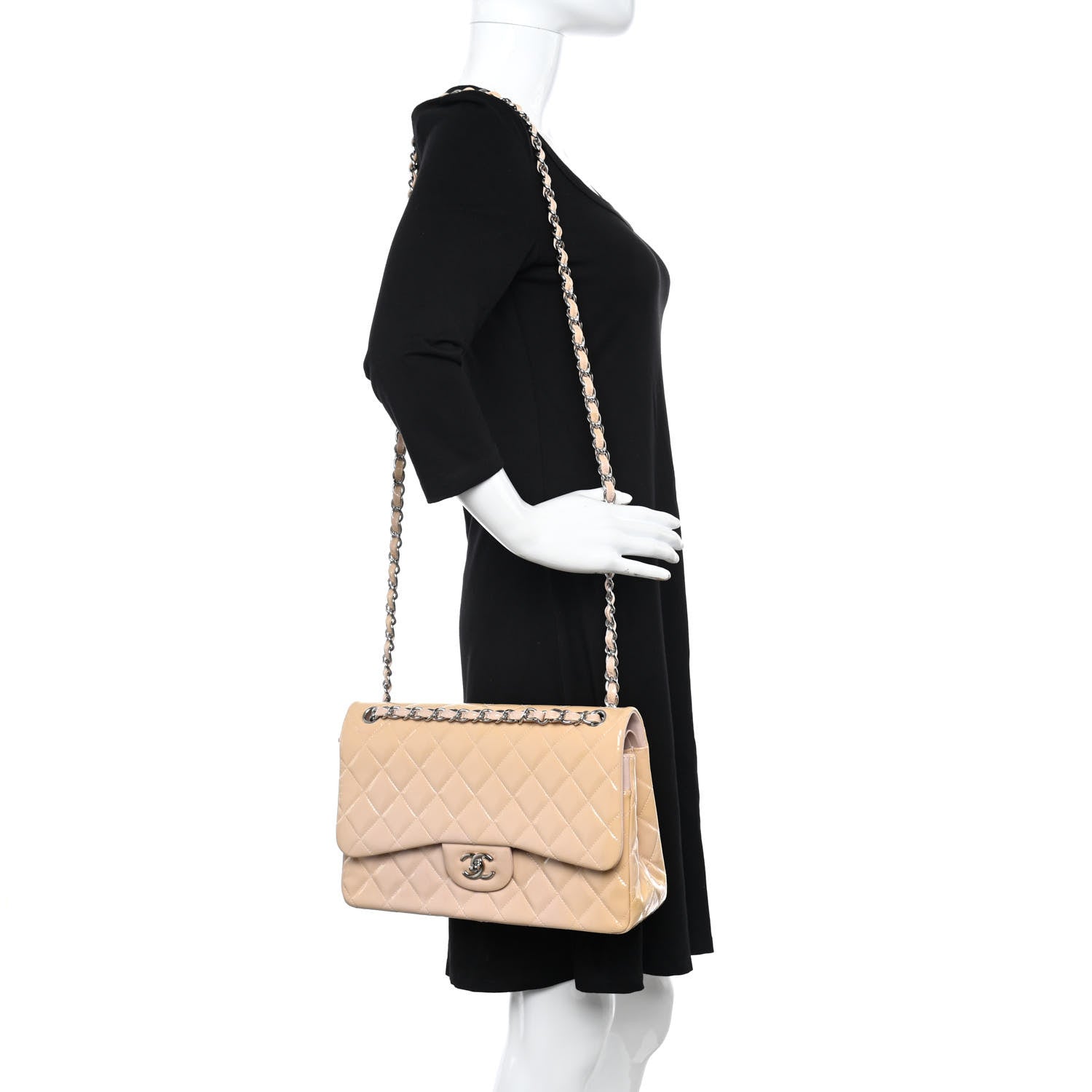Chanel Patent Quilted Jumbo Double Flap Beige 2 of 9