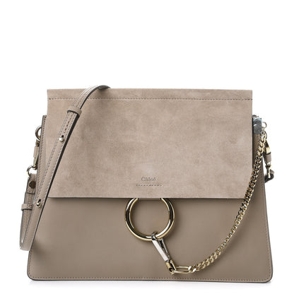 Chloe Calfskin Suede Medium Faye Shoulder Bag Motty Grey 1 of 7