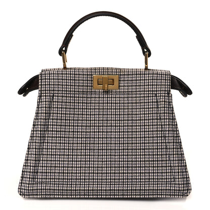 Fendi Wool Fabric Jacquard Cuoio Small Houndstooth FF 1974 Petite Peekaboo I SEE U Satchel Grey Black 1 of 8
