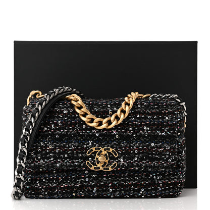 Chanel Tweed Sequin Quilted Medium Chanel 19 Flap Black Multicolor 10 of 10