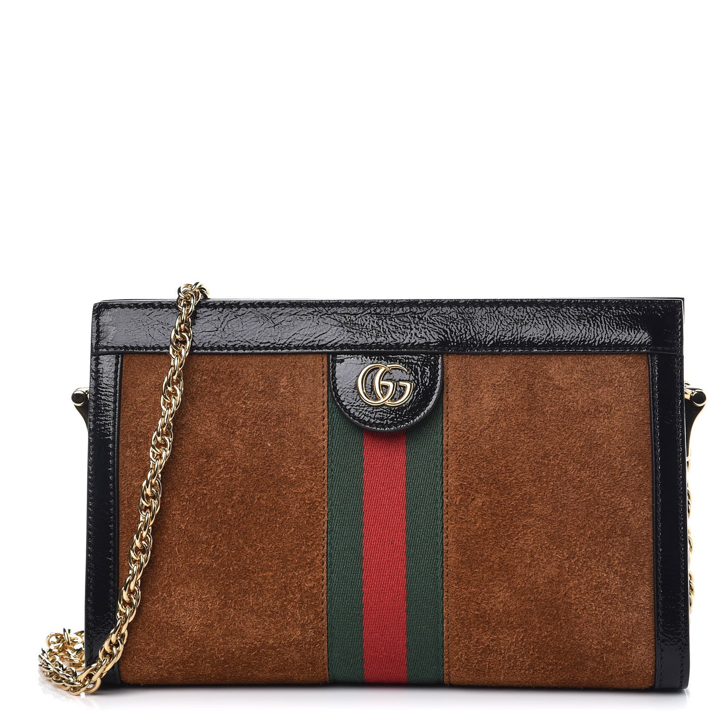 Gucci Suede Patent Web Small Ophidia Chain Shoulder Bag Nocciola Black 1 of 9