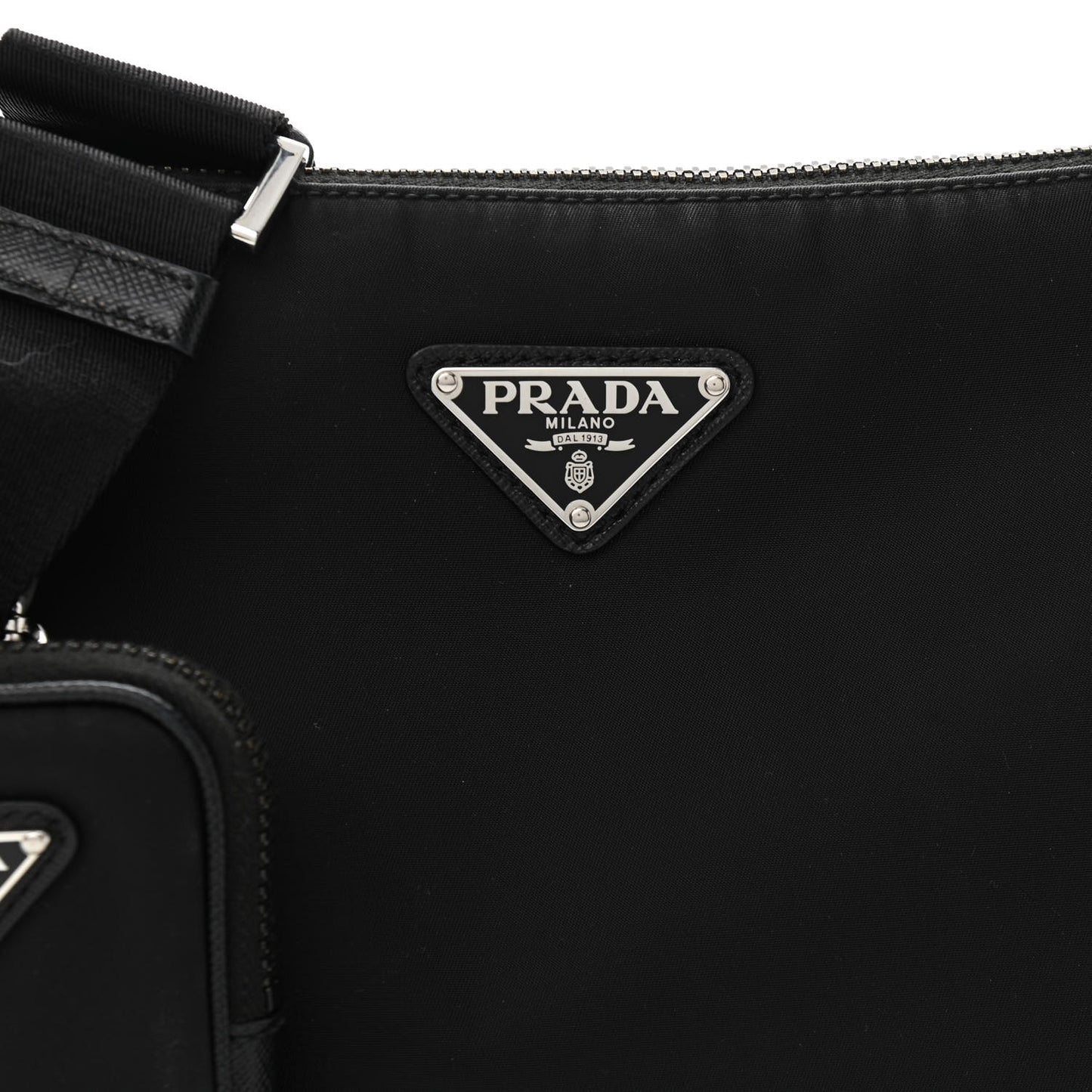 Re-Nylon Saffiano Pocket Zippered Shoulder Bag Black