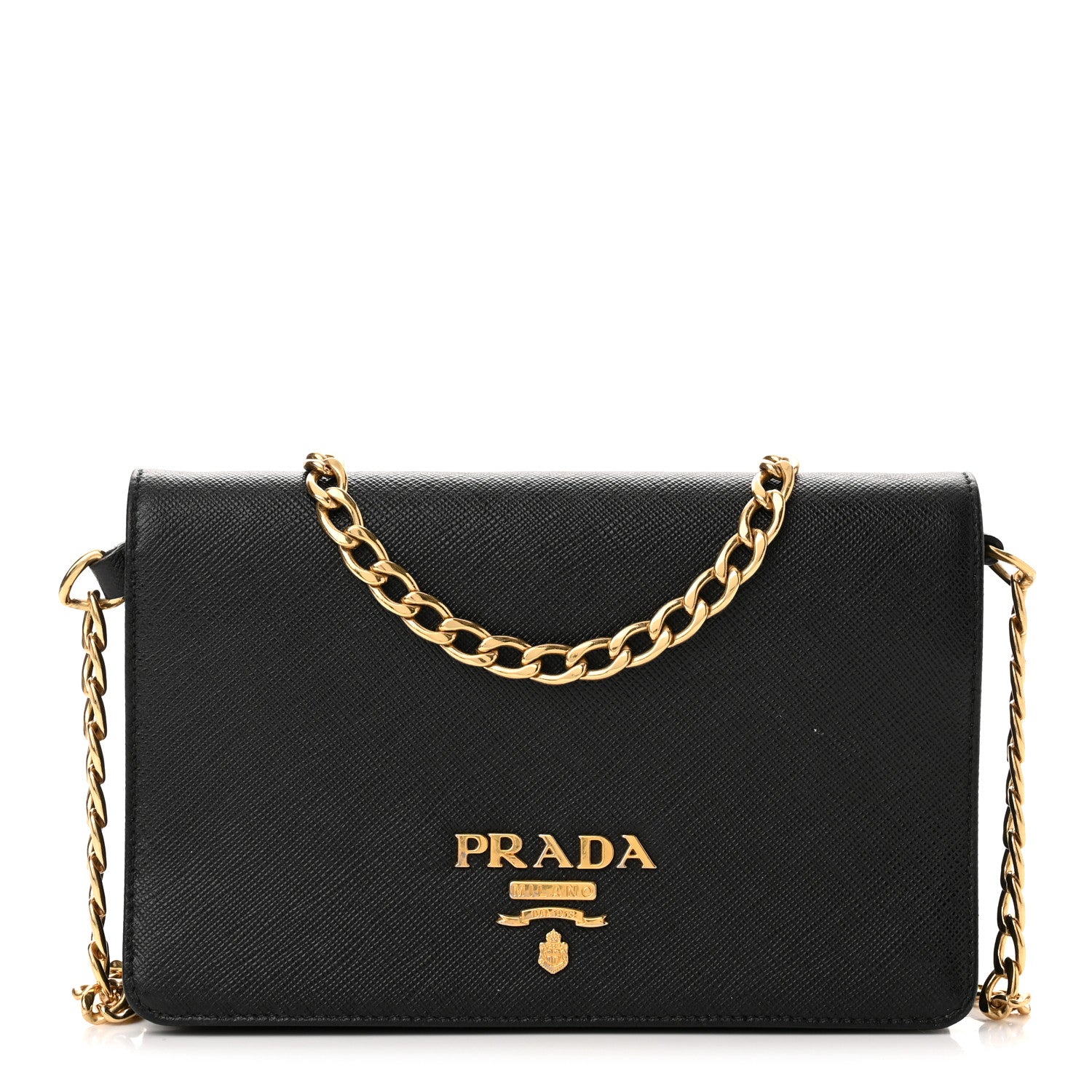Prada Saffiano Lux Chain Wallet Black 1 of 12