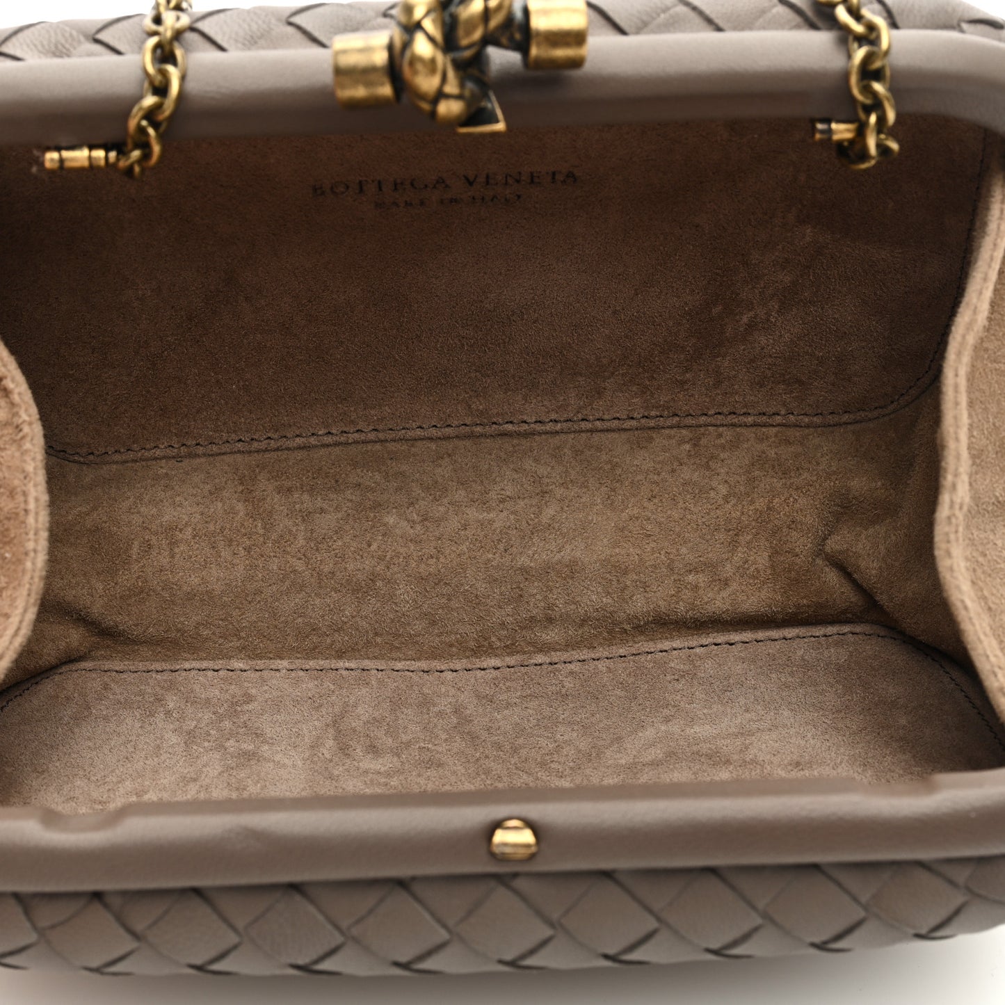 Nappa Intrecciato Chain Knot Clutch New Steel