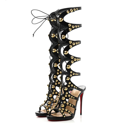 Christian Louboutin Kid Amazoutiful 120 Lace Up Sandals 38.5 Black Gold 3 of 8