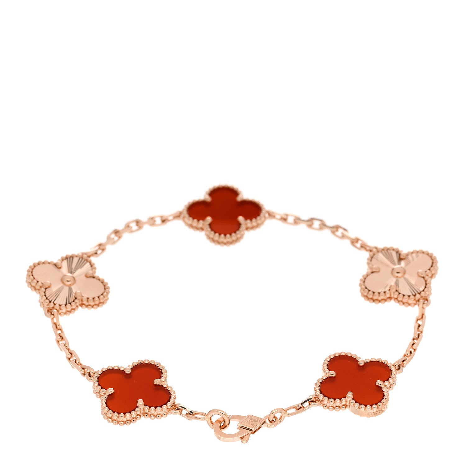 Van Cleef & Arpels 18K Rose Gold Carnelian 5 Motifs Guilloche Vintage Alhambra Bracelet 2 of 5