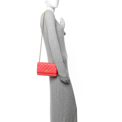 Chanel Lambskin Quilted Sweet Camellia Wallet On Chain WOC Coral 2 of 12