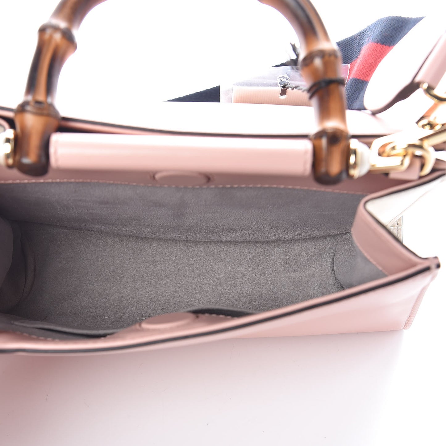 Nappa Bamboo Web Mini Nymphaea Top Handle Bag Perfect Pink Mystic White