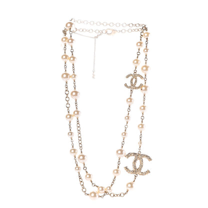 Chanel Graduated Pearl Crystal Twisted CC Long Necklace Gold 3 of 4
