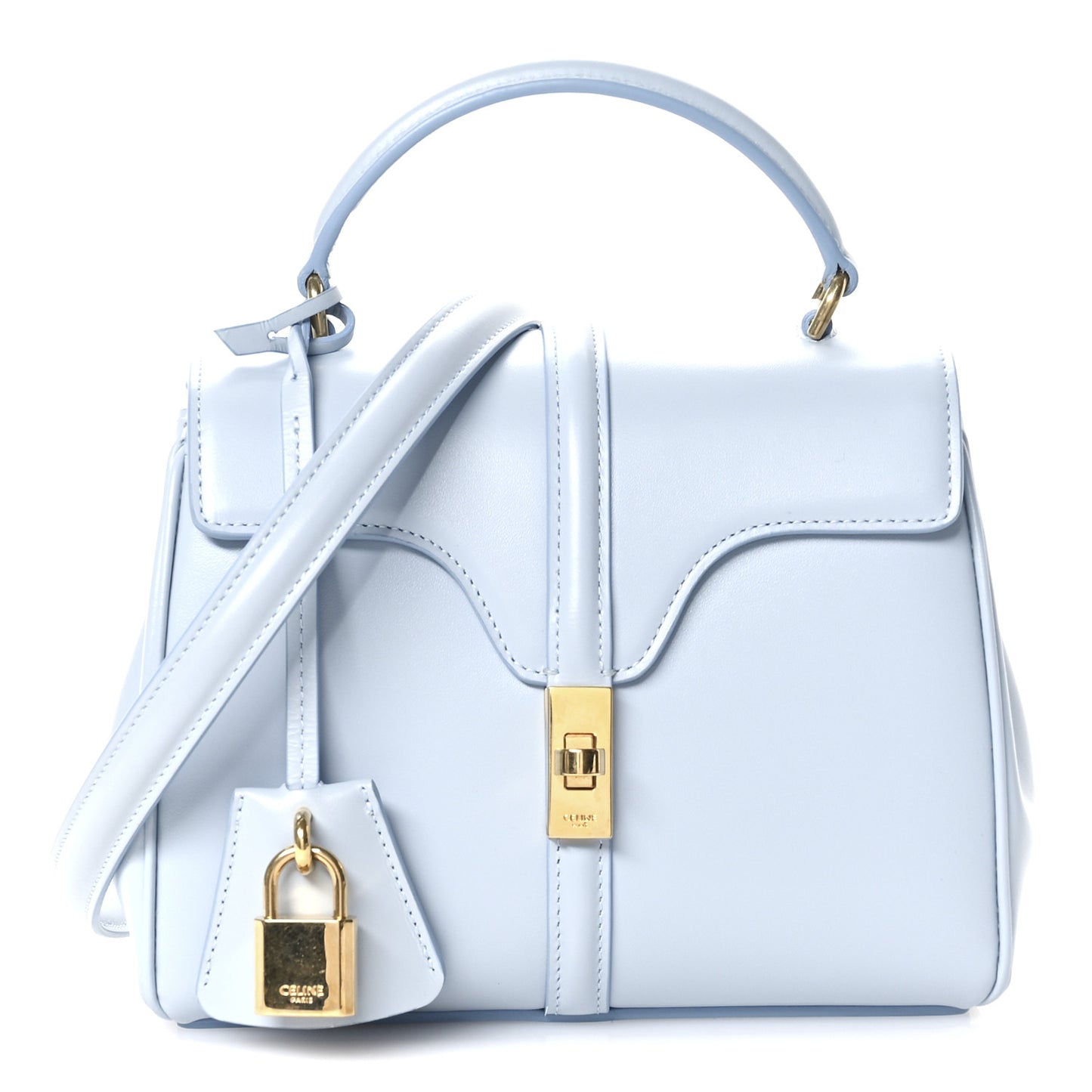 Satinated Calfskin Mini 16 Top Handle Bag Pale Blue