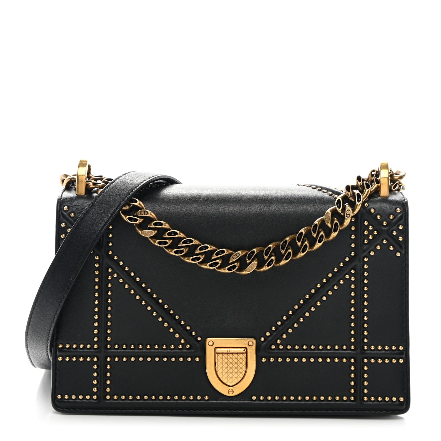 Lambskin Studded Small Diorama Flap Bag Black